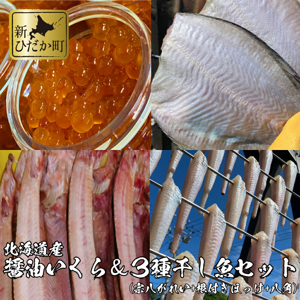 北海道産 いくら 400g (100g×4パック) 干し 宗八 かれい 3枚 根ほっけ 1枚 八角 棒干し 3本 セット イクラ 鮭卵 カレイ 鰈 根付き ホッケ ほっけ ハッカク 魚卵 魚 魚介 海鮮 冷凍 北海道 新ひだか町