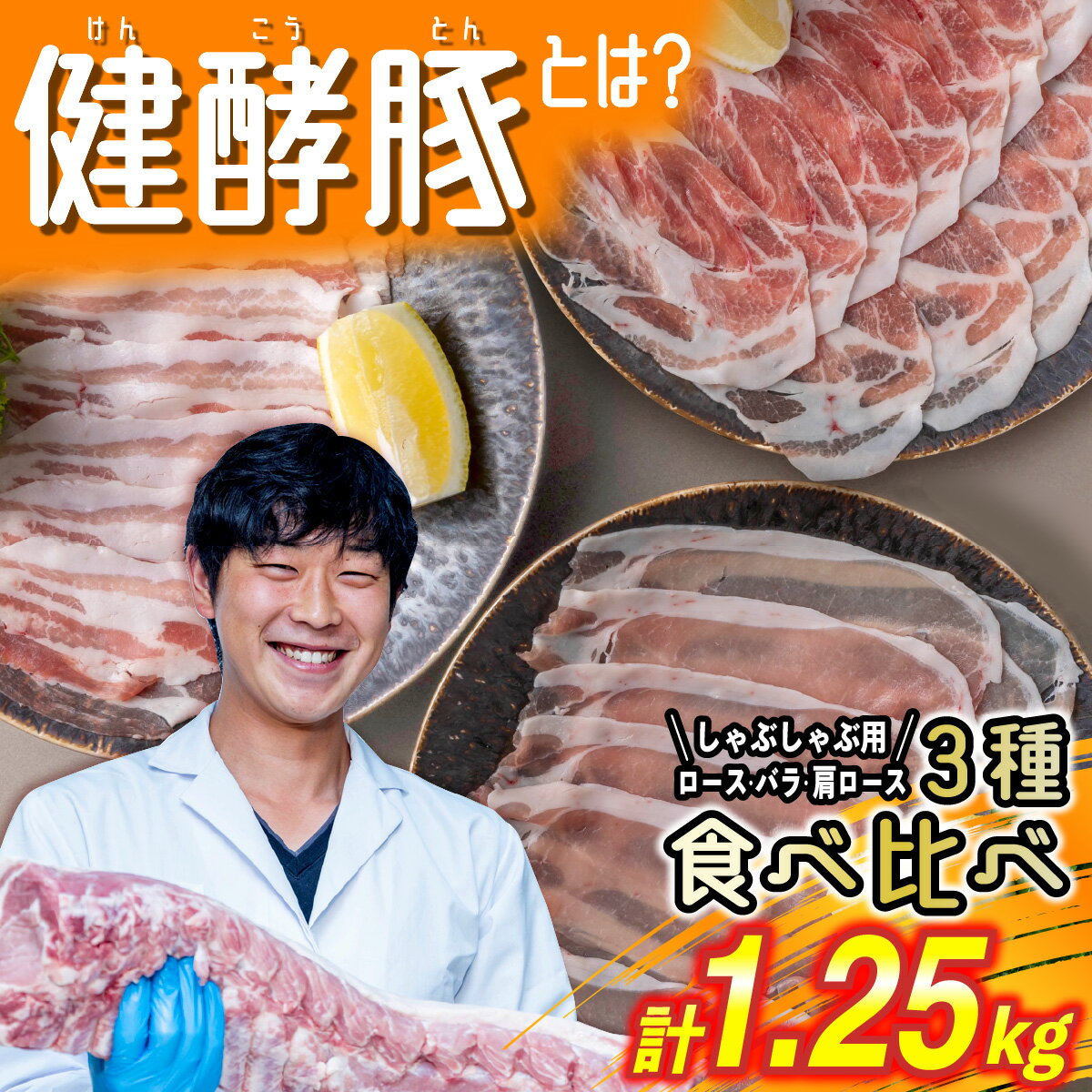 【ふるさと納税】 北海道産 ブランド 豚肉 しゃぶしゃぶ 3種 計 1.25 kg ( 250g × 5パック ) 健酵豚 ブランドポーク ロース バラ 肩ロース 食べ比べ セット お鍋 豚 肉 ポーク 酵素 旨味 うまみ うま味 冷凍 北海道 新ひだか町