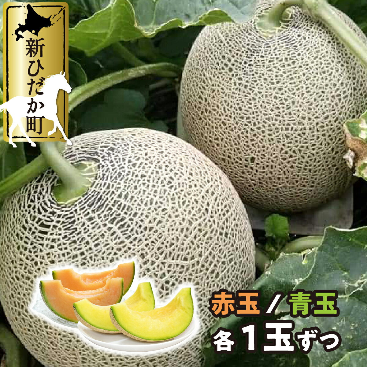 【ふるさと納税】 < 2025年7月中旬より発送 > 北海道産 メロン 赤肉 青肉 各 1玉 セット 食べ比べ 糖度 15度以上 めろん 赤 青 果物 フルーツ 旬 北海道 新ひだか町 < 予約商品 >
