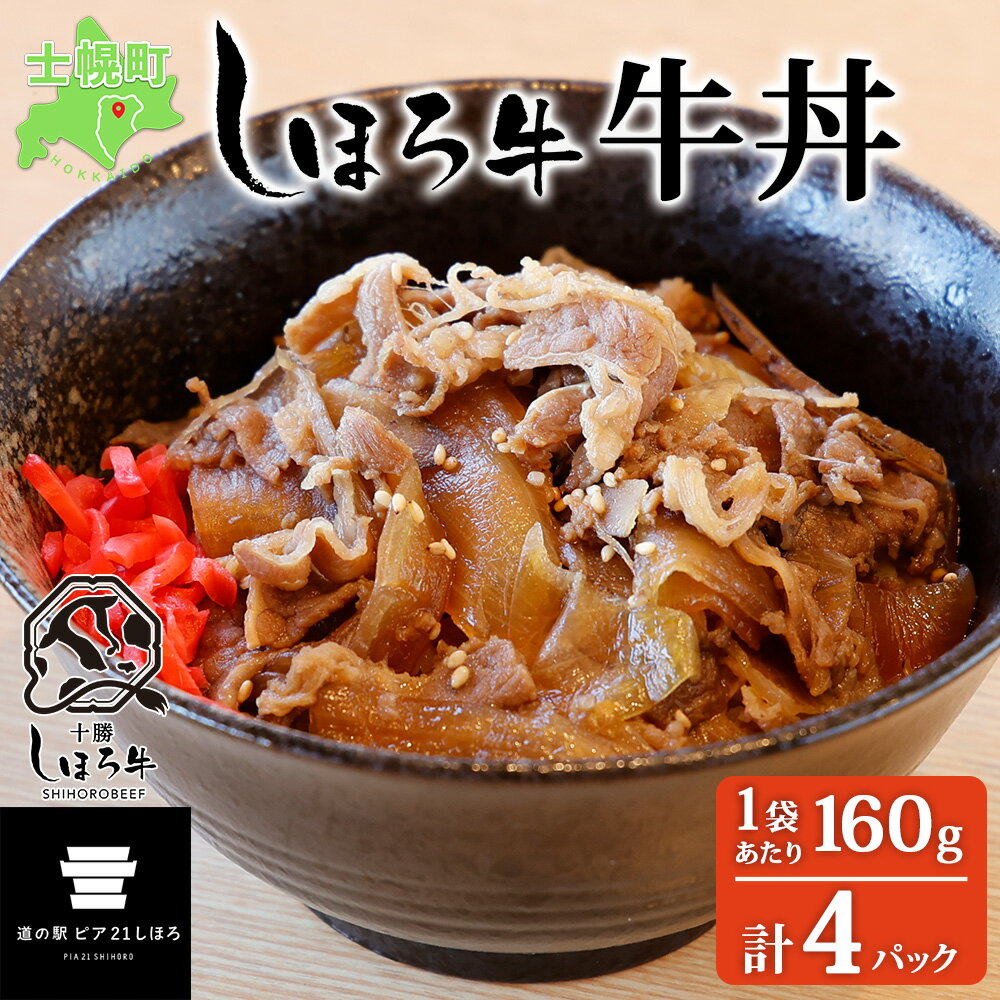 北海道 しほろ牛 牛丼の具 160g×4パック セット 牛丼 牛肉 国産牛 玉ねぎ ゴボウ 丼 冷凍 時短 簡単 便利 レンチン おかず おつまみ 温めるだけ ご飯のお供 お取り寄せ グルメ 道の駅 ピア21しほろ 送料無料 十勝 士幌町 12000円