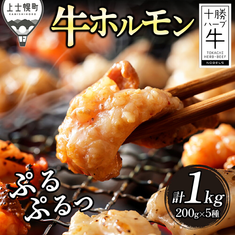 【ふるさと納税】十勝ハーブ牛 味付き ホルモン ミックス 焼肉 計1kg（200g×5種） 小分け 個包装 ぷるぷる とろとろ 国産 北海道 牛 肉..