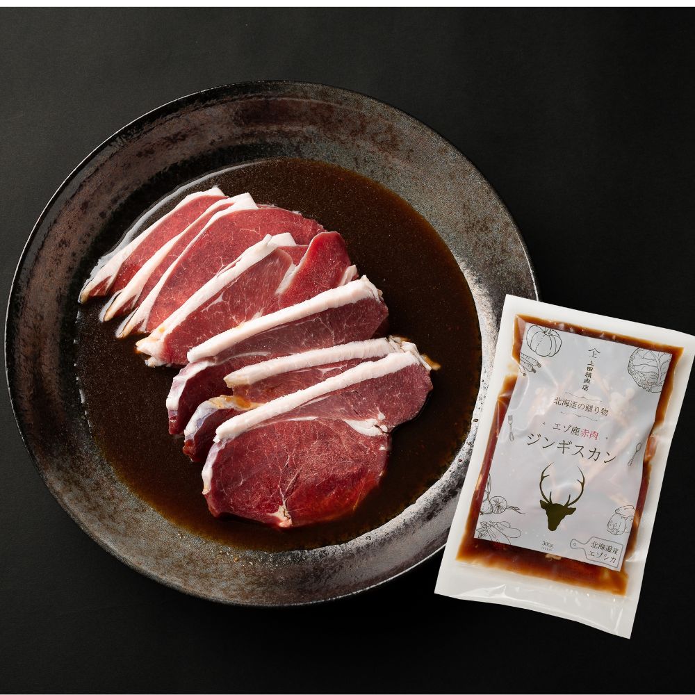 【ふるさと納税】【スピード配送】上田のエゾ鹿赤肉ジンギスカン 計600g（300g×2個）| 株式会社上田精肉店[BNAM048] f016357-shintoku-10000293 北海道新得町 パッケージ画像