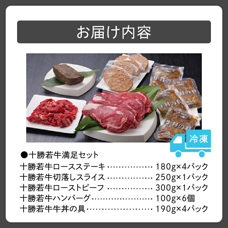 【ふるさと納税】十勝若牛 満足 セット 牛肉 肉 赤身 豊かな旨味 ロースステーキ 切り落としスライス ローストビーフ ハンバーグ 牛丼の具 牛肉サミット2012優勝 こだわり 贈り物 お取り寄せ 北海道 清水町 送料無料