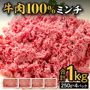 4位! 口コミ数「3件」評価「3.67」赤身牛ひき肉 1kg 牛ミンチ 250g × 4 北海道産 牛 100% 肉 牛肉 ひき肉 ハンバーグ ミートソース タコス カレー 料理 ･･･ 