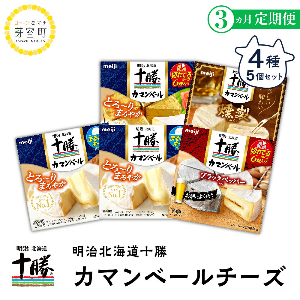 【ふるさと納税】【3ヵ月 定期便】明治 北海道 十勝 ブランド カマンベール チーズ 詰め合わせ 燻製 入り 4種 5個 セット 計 3回 ギフト オススメ 食べ比べ 切れてる 乳製品 送料無料 お取り寄せ グルメ 熟成 おつまみ パーティー 芽室町