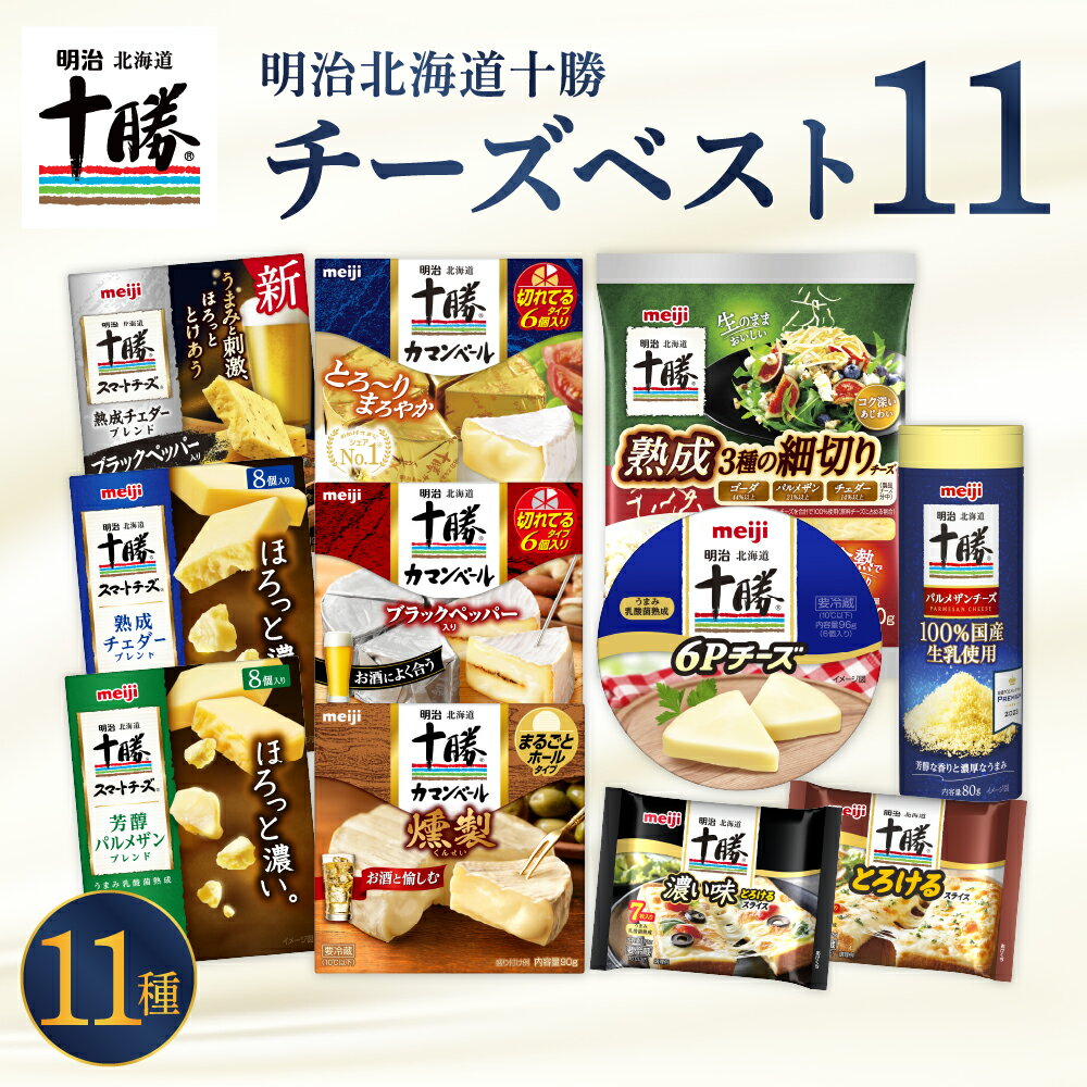 明治 北海道 十勝 チーズ 新・ベスト11 よくばりセット おつまみ 冷蔵便 詰め合わせ チーズ cheese CHEESE プロセスチーズ ナチュラルチーズ カマンベール ブラックペッパー スライス チェダー パルメザン 燻製 乳製品 濃厚 お取り寄せ 国産 芽室町