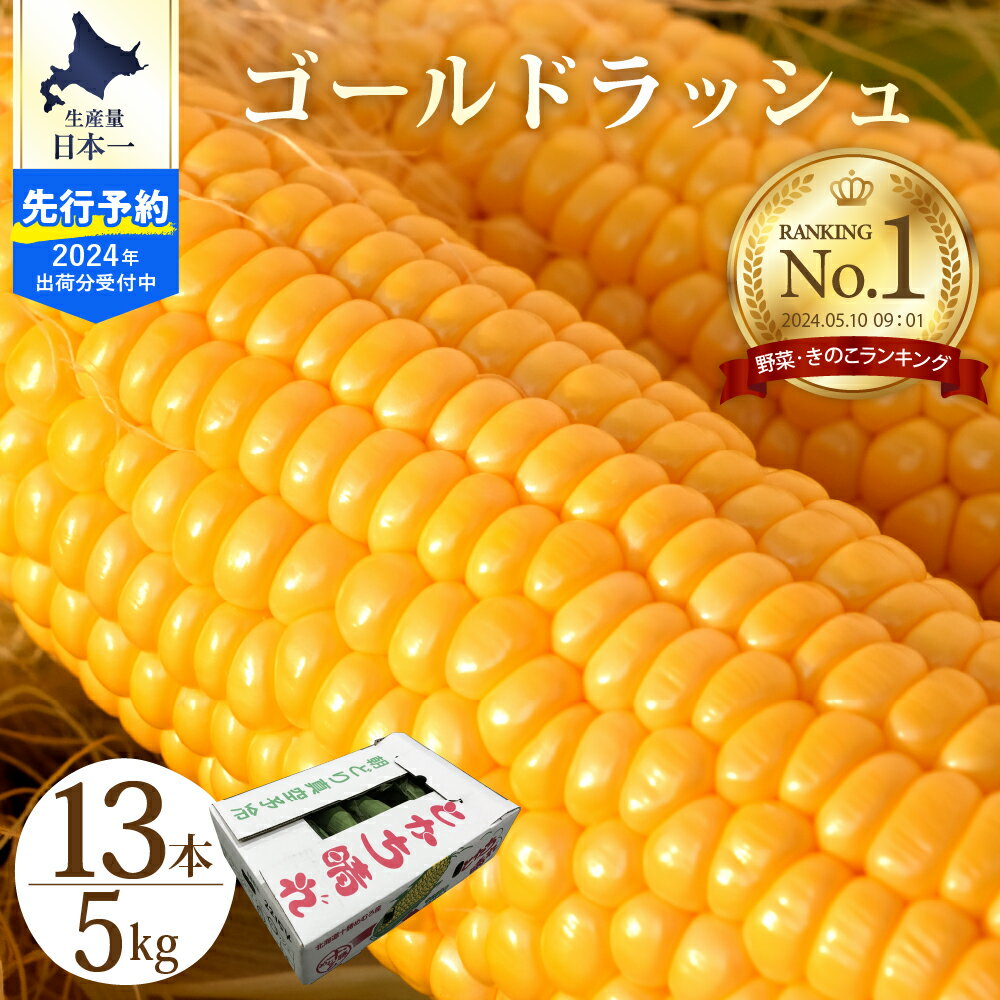 楽天 ランキング 連続 1位 獲得 とうもろこし[2024年分先行予約]北海道産 とかち晴れ ゴールドラッシュ 13本入 2L 5kg スイートコーン とうきび 大粒 人気 朝採り 産地直送 甘い 送料無料 期間限定 数量限定 JA 北海道 十勝 芽室町 めむろ