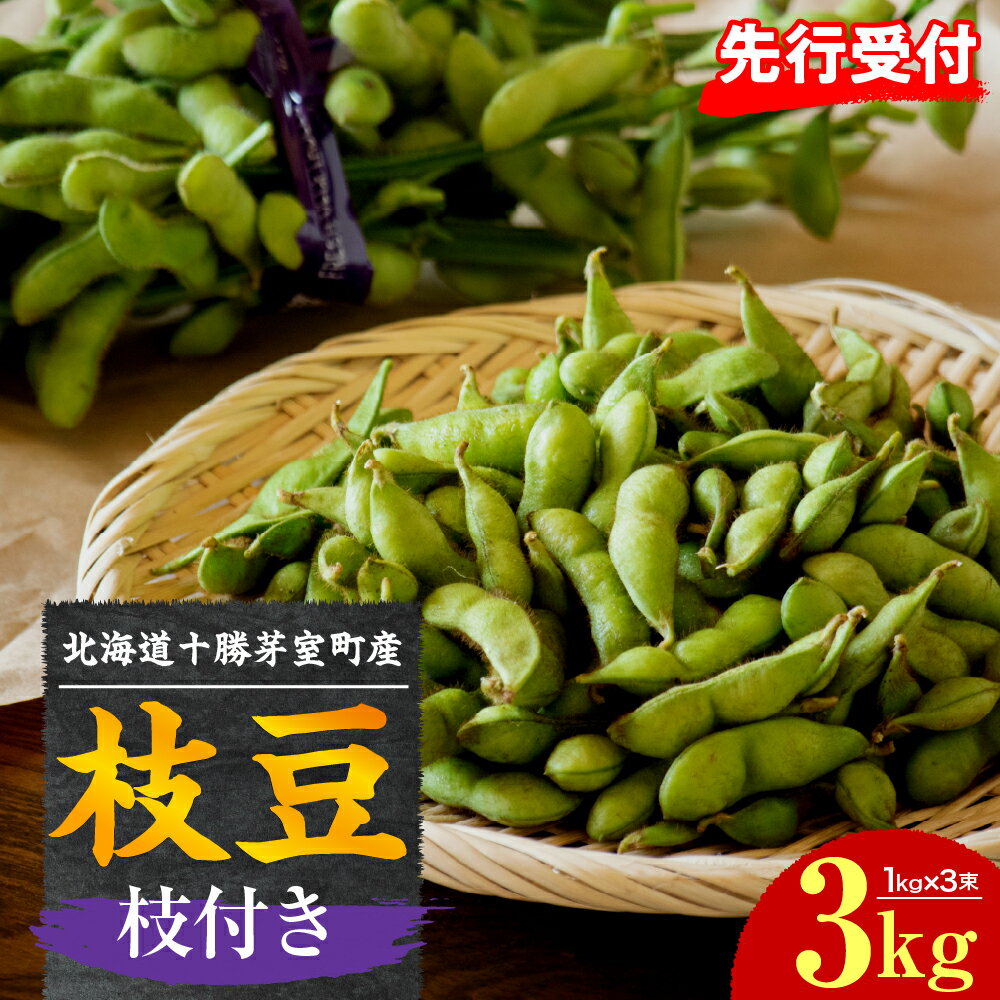 枝付き 枝豆 3kg [2025年7月より発送] えだ豆 えだまめ 生枝豆 野菜 冷蔵おつまみ 晩酌 おやつ 弁当 美味しい お取り寄せグルメ 特産品 送料無料 北海道産 北海道 十勝 芽室町