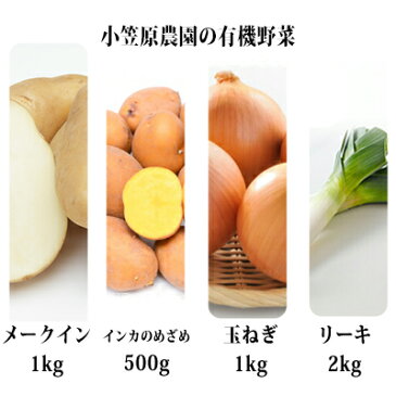 【ふるさと納税】小笠原農園の有機野菜4種詰合せ（メークイン1kg・インカ500g・玉ねぎ1kg・リーキ3kg）【北海道十勝幕別】≪2022年秋出荷先行予約≫　【野菜・じゃがいも・ジャガイモ・たまねぎ・玉葱・タマネギ・セット・詰め合わせ】　お届け：2022年9月下旬〜12月下旬