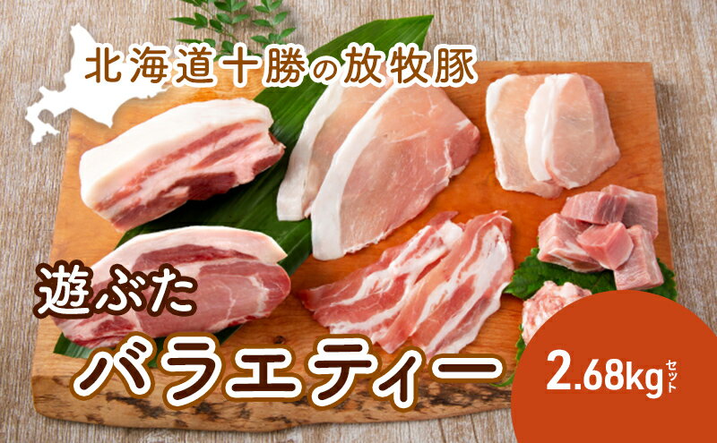 【ふるさと納税】北海道十勝の放牧豚”遊ぶた”バラエティー2.68kgセット　【お肉・豚肉・ロース・バラ肉・ブロック・モモ肉・粗びき・セット・詰め合わせ】