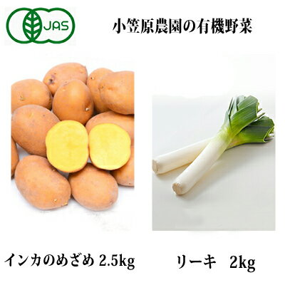 【ふるさと納税】小笠原農園の有機野菜2種詰合せ（インカのめざめ2.5kg・リーキ3kg）【北海道十勝幕別】≪2023年秋出荷先行予約≫　【野菜・玉葱・タマネギ・葱・ねぎ・セット・詰合せ】　お届け：2023年9月下旬〜12月下旬のサムネイル
