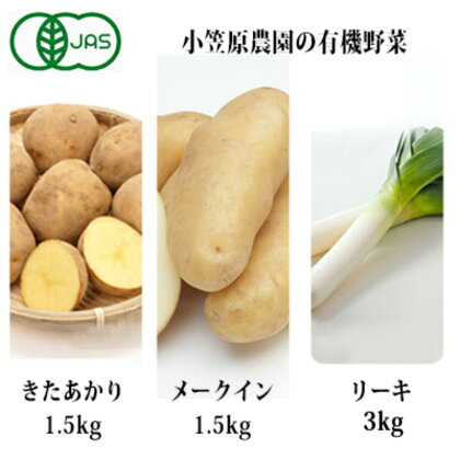 小笠原農園の有機野菜3種詰合せ（きたあかり1.5kg・メークイン1.5kg・リーキ3kg）【北海道十勝幕別】≪2024年秋出荷先行予約≫　【野菜・じゃがいも・ねぎ・葱・セット・詰合せ】　お届け：2024年9月下旬～12月下旬