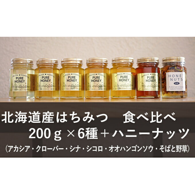 【国産純粋蜂蜜】北海道産 はちみつ食べ比べ 1.37kg (蜂蜜200g×6種＋ハニーナッツ170g)［ナルセ養蜂場］【 はちみつ ハチミツ 蜂蜜 ハニー 健康 美容 料理 純粋 希少 ギフト プレゼント セット 食べ比べ 詰め合わせ 大容量 北海道 十勝 幕別 】