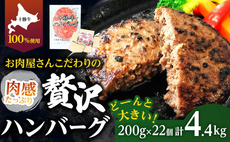 【ふるさと納税】北海道十勝牛手ごねハンバーグ200g×22個　【お肉・ハンバーグ・レトルト】