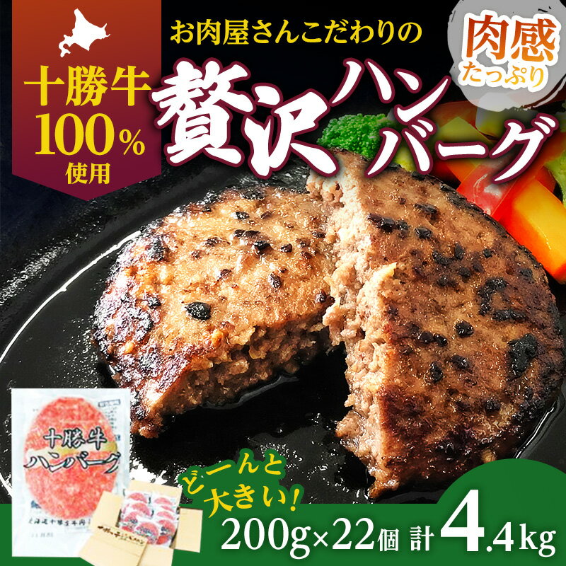 【ふるさと納税】北海道十勝牛手ごねハンバーグ200g×22個　【お肉・ハンバーグ・レトルト】