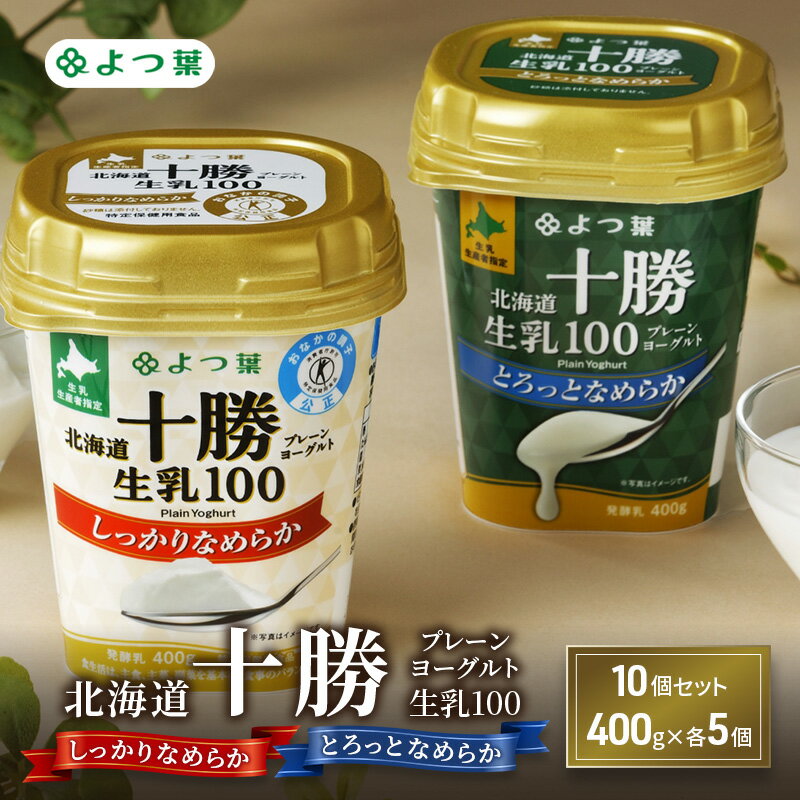【ふるさと納税】よつ葉 「北海道十勝プレーンヨーグルト 生乳100 しっかりなめらか・とろっとなめらか」10個セット 400g×各5【 よつ葉 北海道十勝プレーンヨーグルト 生乳100％ タンパク質 菌 効果 腸活 レシピ アレンジ 水切り はちみつやわらか 北海道 十勝 幕別 】