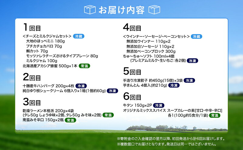 【ふるさと納税】十勝幕別の定期便 幕別の味覚を少しずつ 全6回 【 チーズ 蜂蜜 ハンバーグ 麺 ウインナー ベーコン 餃子 和菓子 スイーツ カレー 牛 北海道 十勝 幕別 】 f016438-makubetsu-10001134 北海道幕別町 サンプル画像2