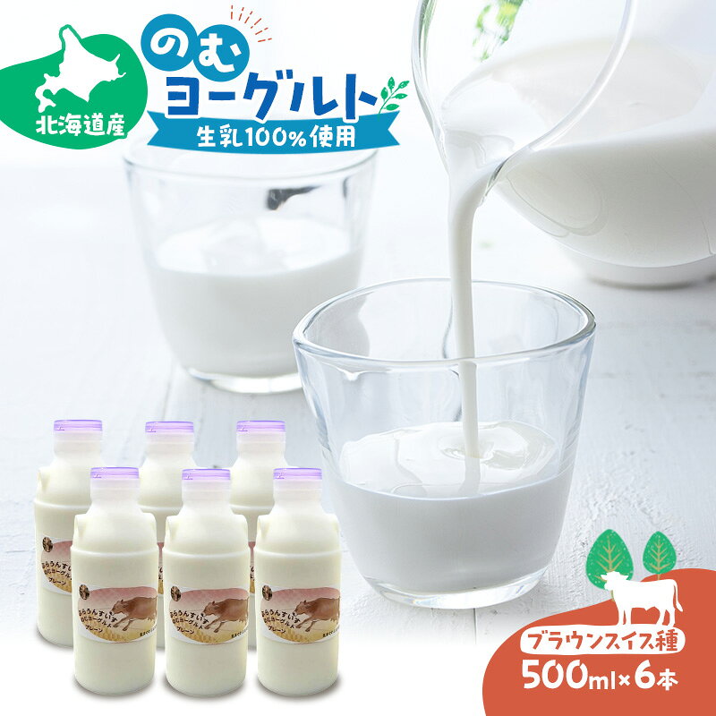 のむヨーグルト 生乳100%使用 500ml×6本 北海道産 ブラウンスイス種 [i・ふぁーむ] 【 飲むヨーグルト 牧場直送 幕別 プレーン 濃厚 牛 朝食 】