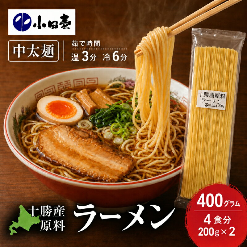 【ふるさと納税】十勝産の原料にこだわったラーメン200g×2入(スープなし)［小田壱］【 乾麺 麺類 長期保存 コシ のどごし 家庭用 備蓄 ギフト 北海道 十勝 幕別 】