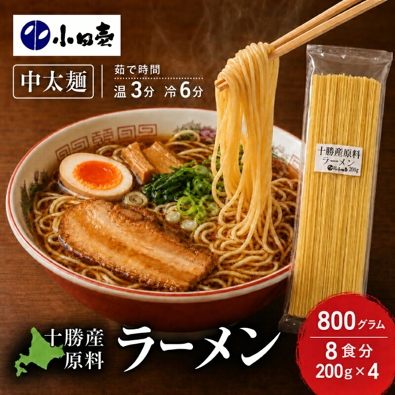【ふるさと納税】十勝産の原料にこだわったラーメン200g×4入(スープなし)［小田壱］【 乾麺 麺類 長期保存 コシ のどごし 家庭用 備蓄 ギフト 北海道 十勝 幕別 】