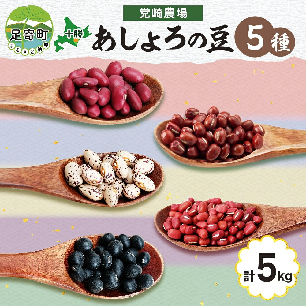 【ふるさと納税】北海道 令和5年産 あしょろの豆 5種 1kg×各1袋 計5kg 小豆 黒大豆 大納言小豆 大正金時 中長うずら豆 豆 十勝 和菓子 和食 詰め合わせ 常温 お取り寄せ 党崎農場 送料無料　【大豆・豆類・野菜・あずき】　お届け：2023年12月中旬～2024年8月下旬まで