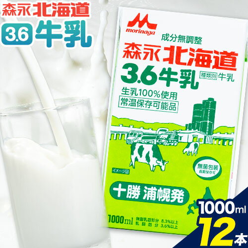 牛乳人気ランク1位　口コミ数「114件」評価「4.71」「【ふるさと納税】 牛乳 北海道 森永北海道3.6牛乳 常温長期保存 大容量 1000ml×12本入り 1L 12L 十勝森永浦幌乳業 北海道 浦幌町 送料無料 乳 3.6 牛乳 ミルク 牛乳パック 濃厚 浦幌工場直送 常温保存 森永 十勝 お取り寄せ」