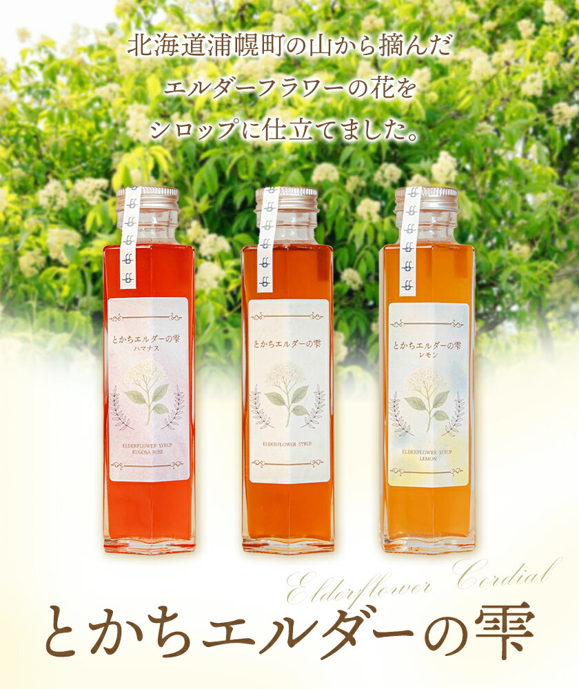 【ふるさと納税】とかちエルダーの雫 シロップ 3本セット プレーン＆ハマナス＆レモン コーディアル《30日以内に出荷予定(土日祝除く)》株式会社FF工房 エルダーフラワー 調味料 加工食品 北海道 浦幌町