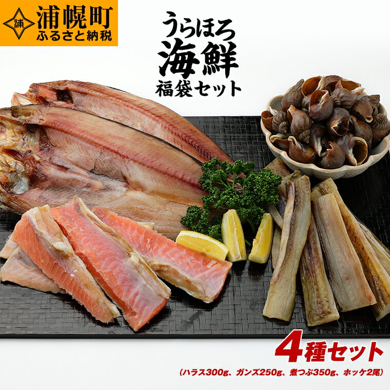 うらほろ海鮮福袋セット(ハラス300g、がんず250g、煮つぶ350g、ホッケ2尾)北海道産
