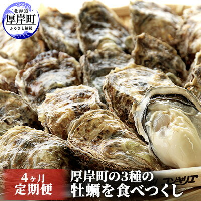 【ふるさと納税】厚岸町の3種の牡蠣を食べつくし　4ヶ月定期便　【定期便・魚貝類・生牡蠣・かき・定期便】　お届け：2022年11月〜2023年4月末まで