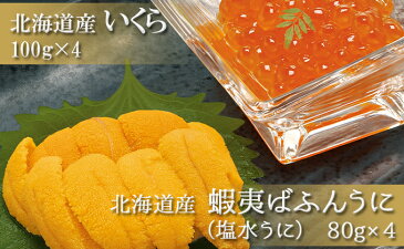 【ふるさと納税】【北海道産】塩水うに(蝦夷ばふんうに)100g×4・いくら100g×4 【ウニ・雲丹・魚貝類・いくら・魚卵】 お届け:2021年10月1日〜2022年1月30日