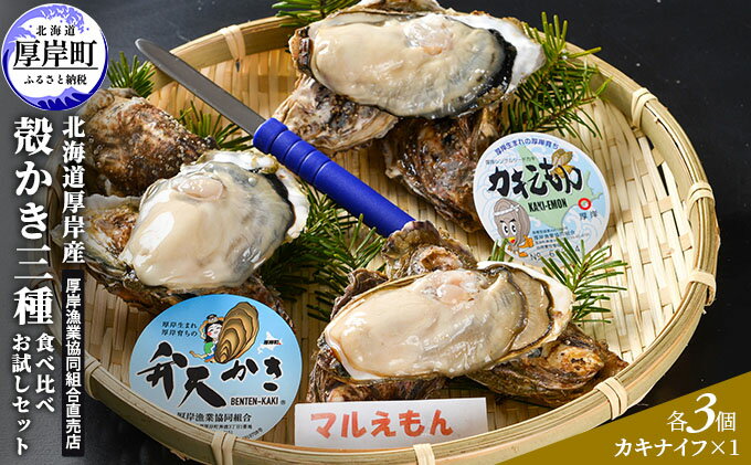 【ふるさと納税】 北海道厚岸産 殻かき三種 食べ比べ お試し セット　牡蠣　【 生食 生牡蠣 貝付き牡蠣 貝 海鮮 魚介類 殻付き牡蠣 】　お届け：2023年11月1日～2024年6月30日頃まで　