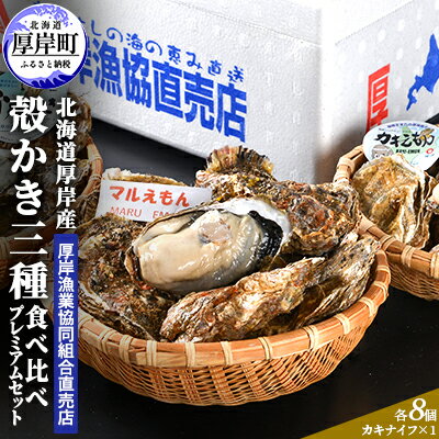 北海道厚岸産【殻かき三種】食べ比べプレミアムセット　【魚貝類 生牡蠣 かき 殻付き牡蠣 牡蠣 カキ】　お届け：2023年11月1日～2024年6月30日頃まで