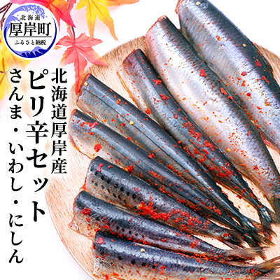 北海道厚岸産 　≪ピリ辛≫さんま・いわし・にしんセット　【さんま・秋刀魚・魚介類・干物・イワシ・漬魚】