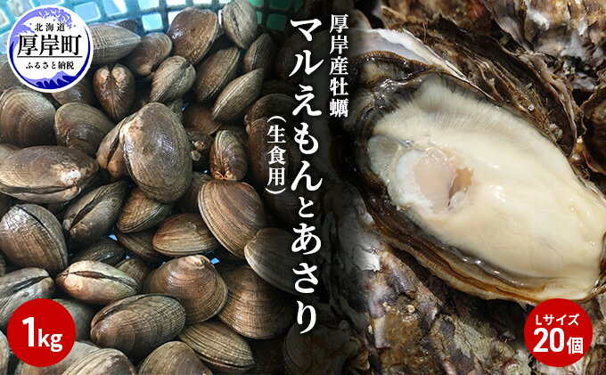 【ふるさと納税】北海道厚岸産牡蠣「マルえもん」Lサイズ20個（生食用）とあさり1kg　【 海のミルク 国産 生食用 殻付き 牡蠣 酒蒸し 焼き牡蠣 】　お届け：2024年4月から順次出荷　※7月中旬から8月末まであさりの禁漁期間となります。