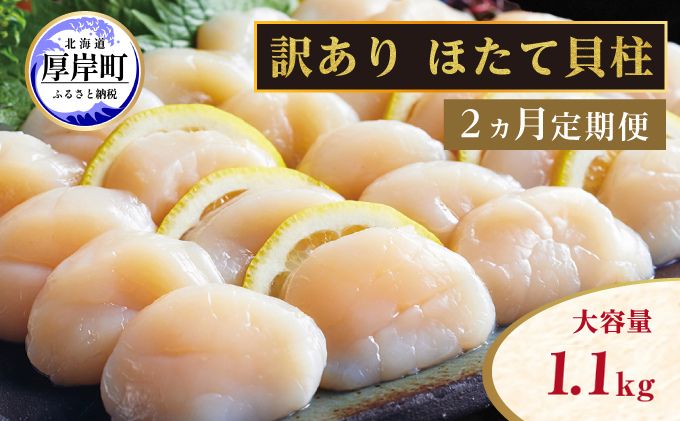 【ふるさと納税】【 2ヵ月 定期便 】北海道 訳あり 冷凍 帆立 貝柱 1.3kg 　【定期便・ 刺身 新鮮 魚貝類 】