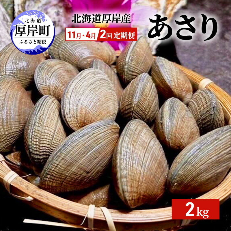 貝類(アサリ)人気ランク6位　口コミ数「0件」評価「0」「【ふるさと納税】2回お届け（11月・4月） 定期便 北海道 厚岸産 あさり 2kg　【定期便・ 貝類 魚貝類 海鮮 旬のアサリ 北海道産アサリ 大粒 肉厚 砂抜き済み 簡単調理 産地直送 うまみ 国産 日本産 】」