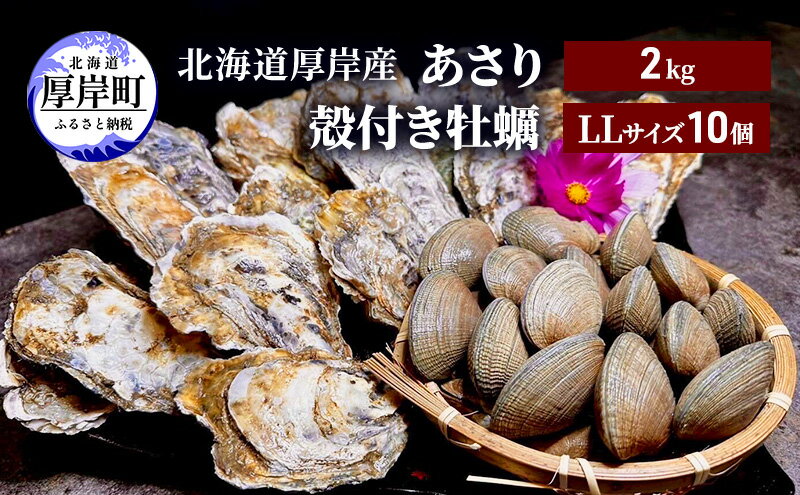 【ふるさと納税】北海道 厚岸産 あさり2kg 殻付き 牡蠣 LLサイズ 10個　【 魚貝類 海鮮 海の幸 ふっくら 濃厚 大粒 肉厚 産地直送 】　お届け：2024年3月～6月末、2024年10月～11月末まで