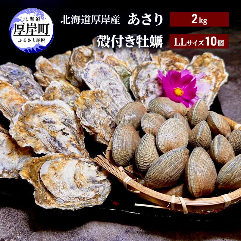 【ふるさと納税】北海道 厚岸産 あさり2kg 殻付き 牡蠣 LLサイズ 10個　【 魚貝類 海鮮 海の幸 ふっくら 濃厚 大粒 肉厚 産地直送 】　お届け：2024年3月～6月末、2024年10月～11月末まで