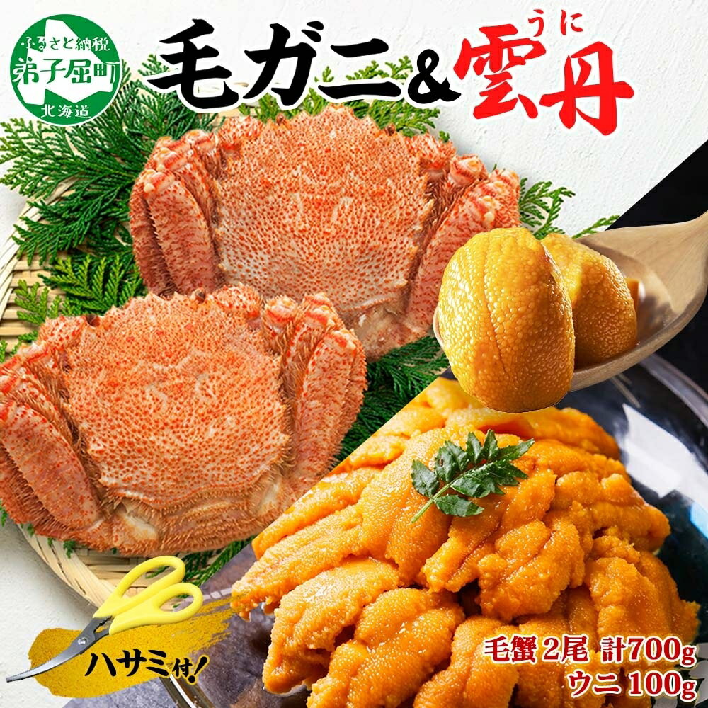 【ふるさと納税】3418. 毛蟹 2尾 計700g前後 うに 100g 専用ハサミ・食べ方ガイド付き 毛ガニ 毛がに 蟹 カニ かに 蟹肉 カニ味噌 ウニ チリ...