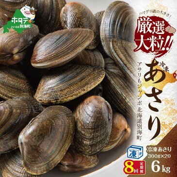 【ふるさと納税】【 年8回 あさり 定期便 8ヶ月 連続 定期 】 北海道 別海町産 アサリ 中 6kg 冷凍 小分け 約300g×20 袋 計約6kg(200~500粒前後) × 8ヵ月 【全 8回 】( ふるさと納税 あさり 貝 ふるさと納税 アサリ 北海道 あさり貝 浅蜊 北海道 国産 北海道産 8 )
