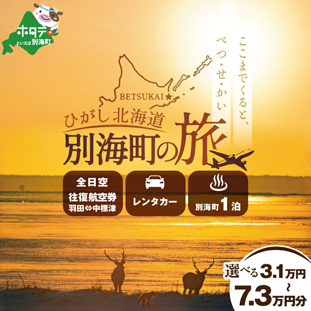 【ふるさと納税】【選べる寄附金額】ひがし北海道 別海町の旅（羽田発着 ANA往復 航空券 + 別海町 宿泊 1泊 + レンタカー 北海道 旅行 旅行券 ホテル 旅館 宿泊券 ） 112,000円 212,000円 252,000円