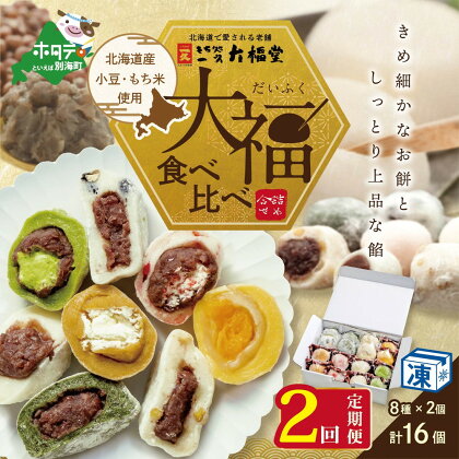 【 年2回 和菓子 定期便 2ヶ月 連続 定期 】一久大福堂 食べ比べ 大福 セット 8種×各2個 【合計16個入 × 2回 】 北海道産 餅米 小豆 使用 ( ふるさと納税 和菓子 ふるさと納税 大福 菓子 お菓子 わがし だいふく あんこ 詰合せ 詰め合わせ 北海道産小豆 ）