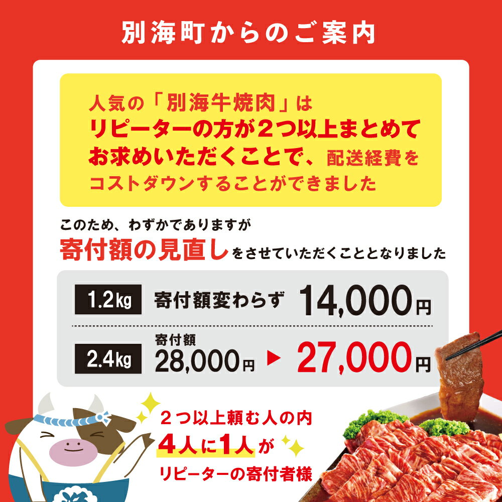 【ふるさと納税】【大人気3ヶ月待ち】【総合1位獲得】北海道産 牛肉 【小分け / 発送時期が選べる】【 内容量が選べる1.2kg ～ 2.4kg 】 ふるさと納税 ランキング 1位 別海牛 焼肉 （訳あり 肉 牛肉 牛 焼肉セット タレ 焼き肉 人気 北海道 ）（クラウドファンディング対象）