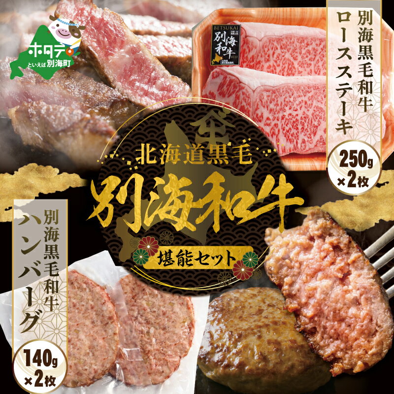 【ふるさと納税】【発送時期が選べる】別海和牛 ロースステーキ （250g×2）+ ハンバーグ （140g×2）（ ふるさと納税 ステーキ 牛肉 焼肉 和牛 焼き肉 ロース ロースステーキ ハンバーグ 北海道 別海町 別海和牛 ふるさと 人気 ）