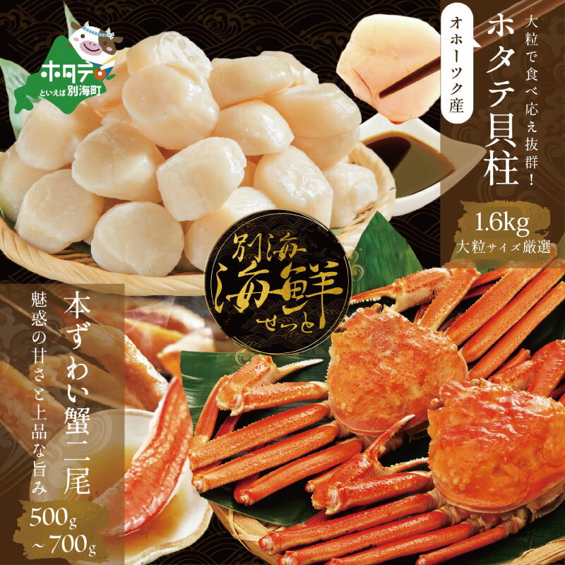 【ふるさと納税】かに ・ ほたて 海鮮セット ズワイガニ ボイル 姿 500g - 700g 2尾 + 大粒サイズ厳選 オホーツク産 ホタテ貝柱 1.6kg【 ホタテ 帆立 貝柱 ほたて貝柱 蟹 カニ かに ズワイ蟹 ずわいがに 刺身 お刺身 海鮮 海産 北海道 オホーツク産 ふるさと納税 ふるさと】