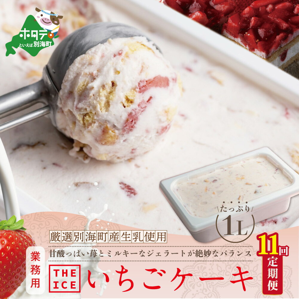 【ふるさと納税】【毎月定期便】【THE ICE】業務用1リットル いちごケーキ ×11ヵ月定期便 （ちえのわ事業協同組合）