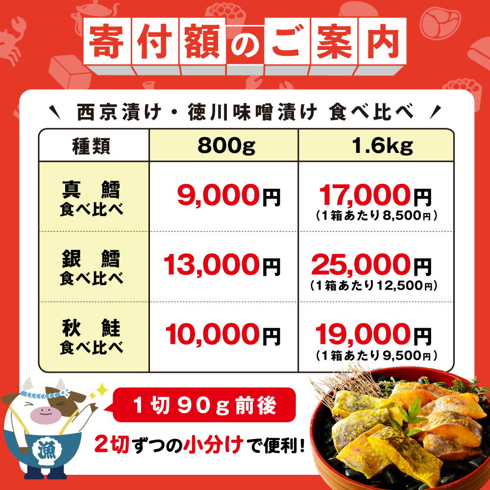 【ふるさと納税】高評価 ★4.5 選べる 銀鱈 真鱈 秋鮭 食べ比べセット 西京漬け 徳川味噌漬け 800g（200g×4）～1.6kg（200g×8）（ ふるさと納税 魚 切り身 訳あり ふるさと 小分け 真ダラ 銀ダラ サケ 西京焼き 西京みそ 味噌 鮭 シャケ 不揃い 惣菜 北海道 別海町 ）