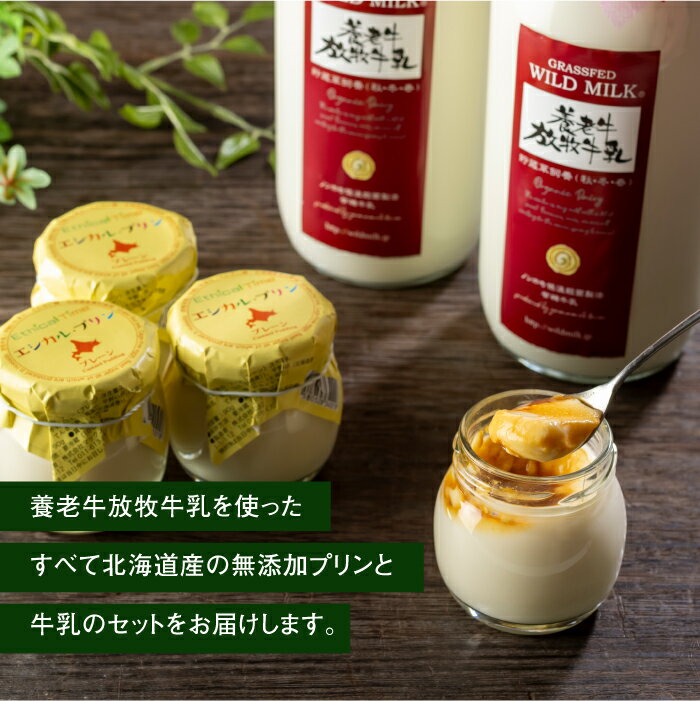 【ふるさと納税】オーガニック＆グラスフェッド養老牛放牧牛乳900ml×2本とエシカル・プリン×4個セット | 有機JAS認証 グラスフェッド 牛乳 無添加 プリン てんさい糖 化学肥料不使用 農薬不使用 健康志向 安心 安全 お取り寄せ 北海道 中標津町 中標津【1301201】