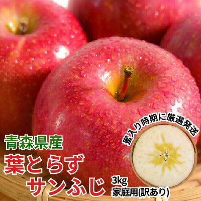 11-12月 蜜入り時期に厳選 発送! 青森県産 りんご 訳あり 葉とらずサンふじ 家庭用 約3kg[配送不可地域:沖縄県]