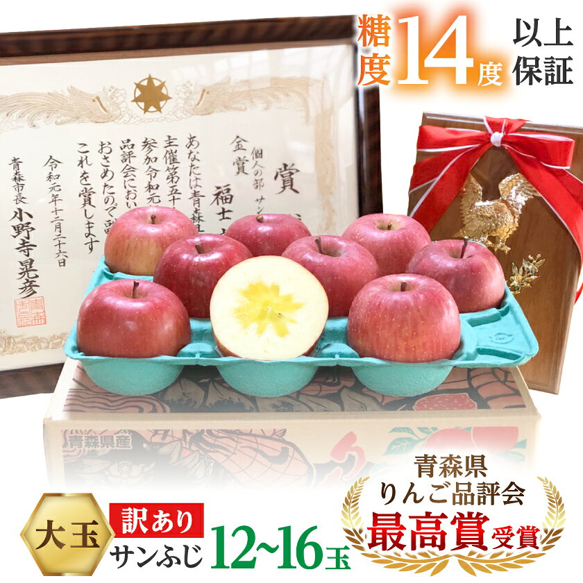 [りんご品評会最高賞]大玉 約5kg 糖度14度以上保証 訳あり 家庭用 りんご 「サンふじ」[配送不可地域:離島]